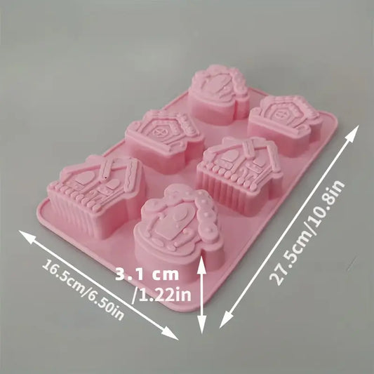 FC089MS -Molde de Silicone Casa, Forma decorativa para vela Natal