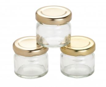 Boião Vidro - Frasco Transparente + Tampa Dourada (Monodose) 30ml