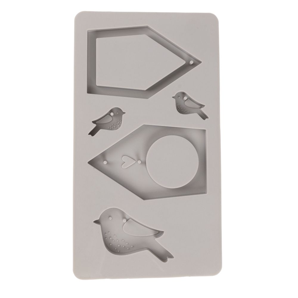 Rayher -Molde de silicone para casas de passarinhos + pássaros 14,5x26x1,2cm, 5 formas, caixa 1 peça