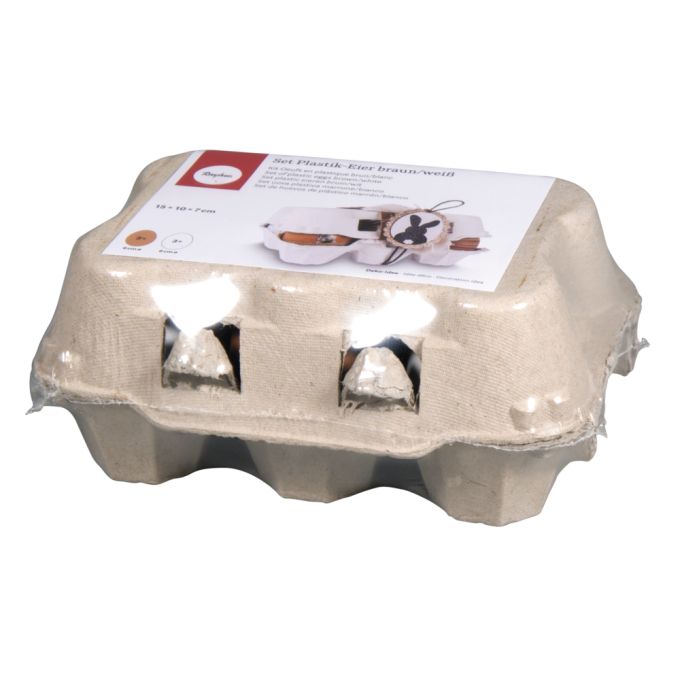 Conjunto de ovos de plástico castanho/branco, 6cm ø RAYHER