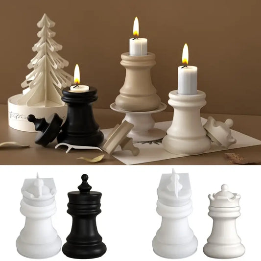 BP089MS - Molde Silicone 2 Suportes Velas Peças Xadrez