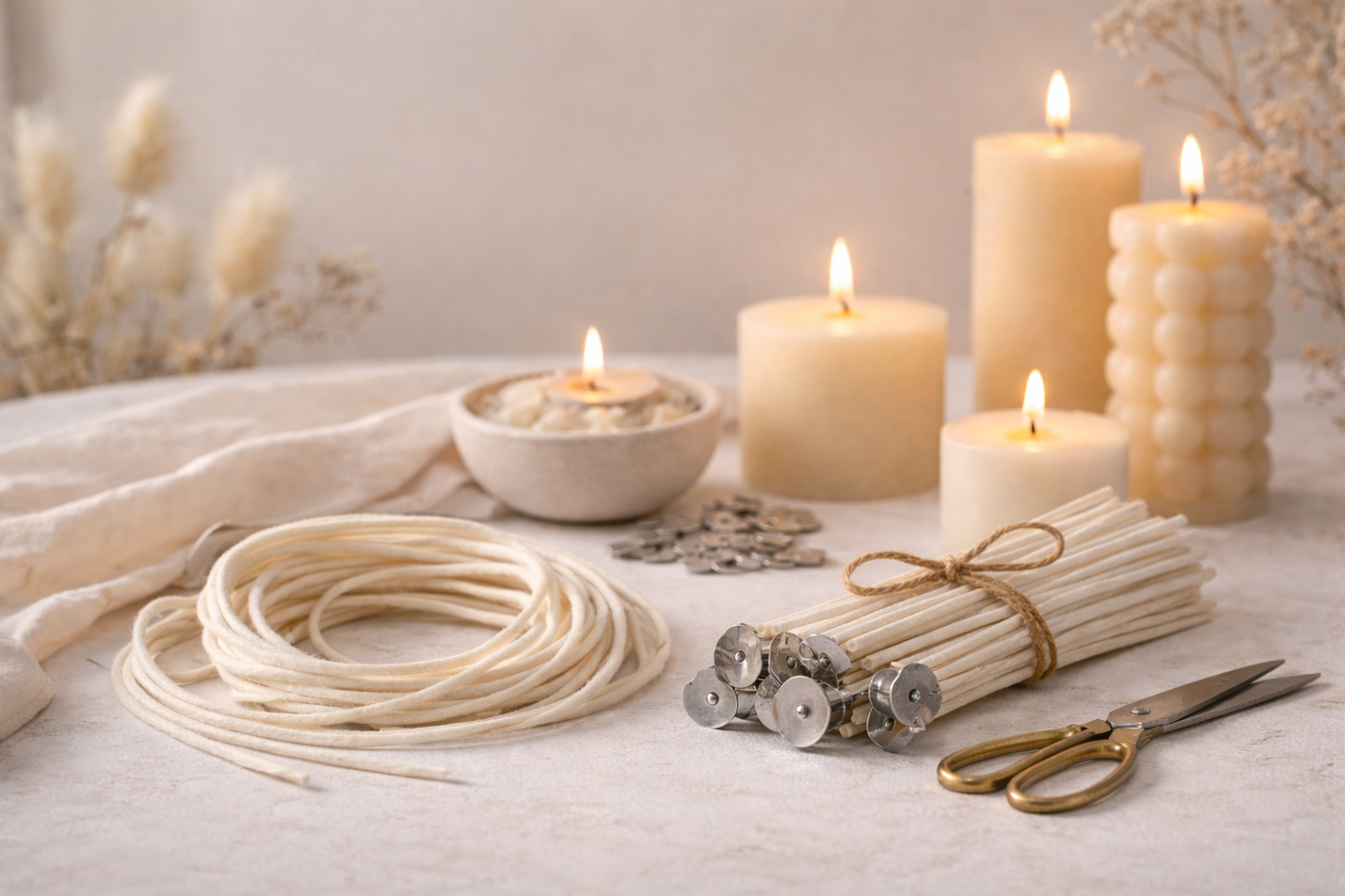 Pavio de algodão Stabilo não encerado - 2m/5m/10m