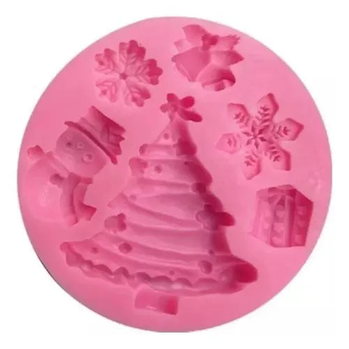 NA017MS- Molde de silicone para 6 figuras de floco de neve, árvore de Natal