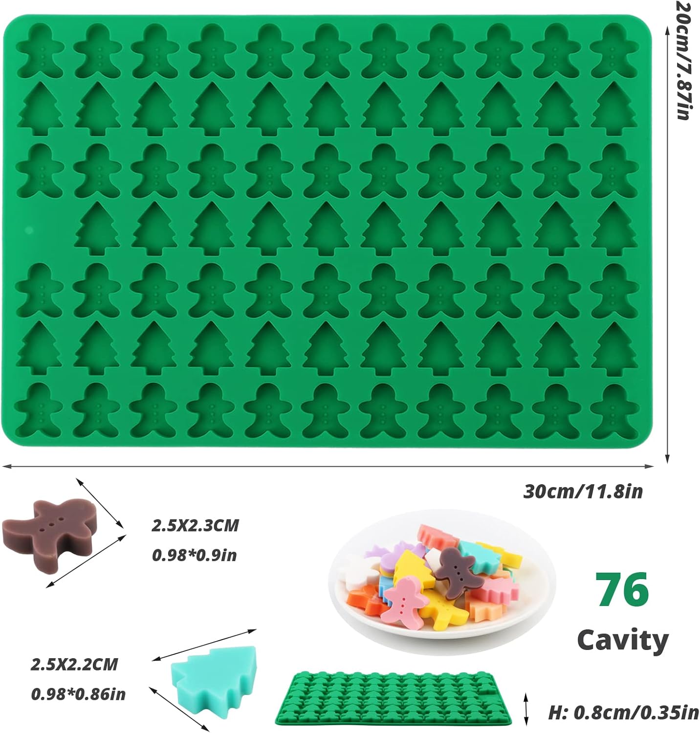 FC075MS -molde mini arvore Natal e boneco gengibre 76 cavidades