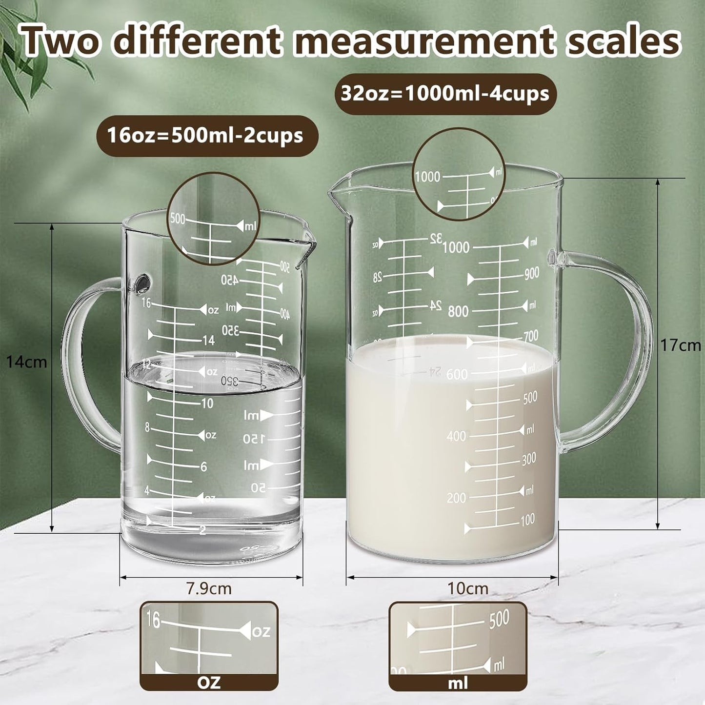 Conjunto de 2 Copos Medidores de Vidro 0,5L + 1L