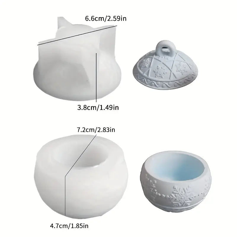 NA113MS - Molde Silicone Pote Velas Flocos de Neve - 2 Peças