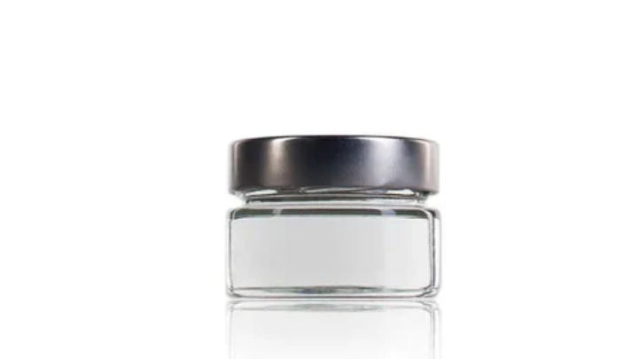 Boião Vidro DELUXE 265 ml Boca Larga + Tampa Alta Prateada