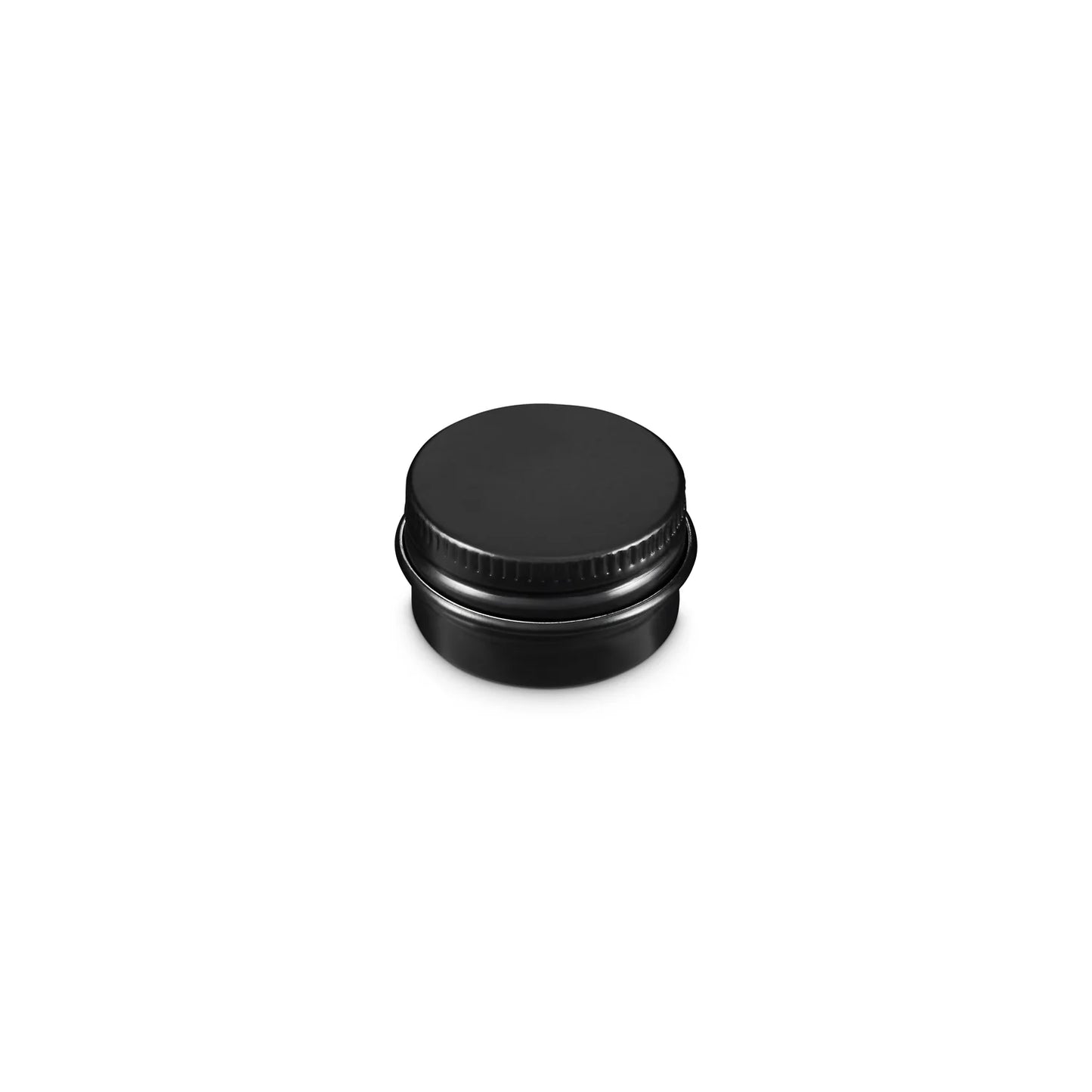 Recipiente redondo de lata de alumínio com tampa de rosca revestida- Preta (5 ml)
