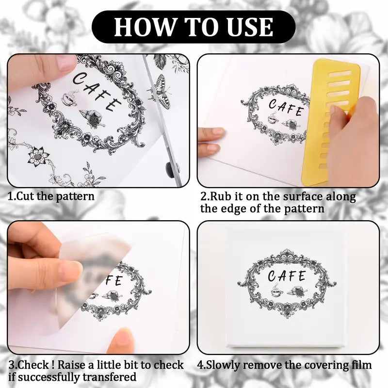 5 folhas Papel de Transferência UV DTF com Tema Rub-On de Guirlanda Preta