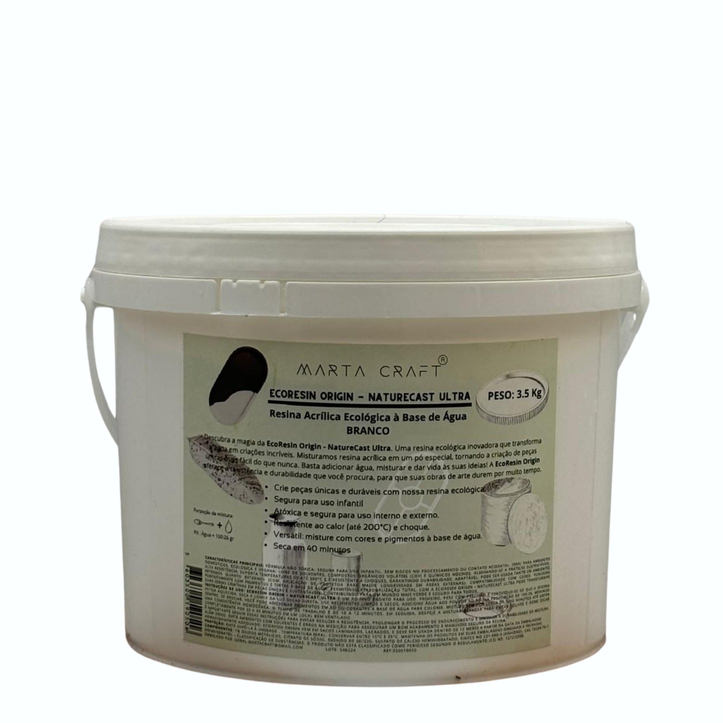 RESINA ORGÂNICA - 3.5KG - ECORESIN ORIGIN - NATURECAST ULTRA -MARTA CRAFT ® - BRANCO Formato Balde