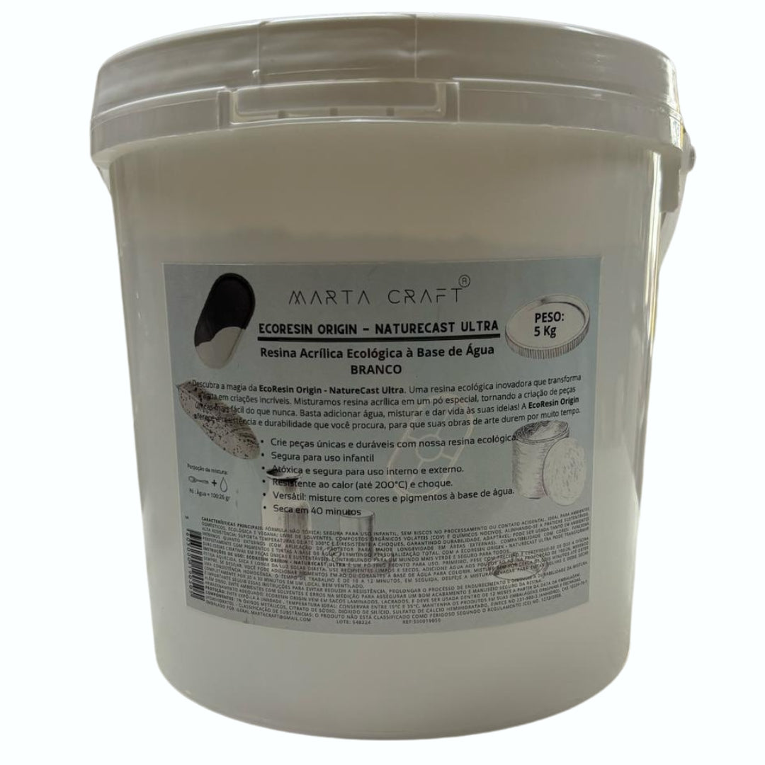RESINA ORGÂNICA - 5KG - ECORESIN ORIGIN - NATURECAST ULTRA -MARTA CRAFT ® - BRANCO Formato Balde