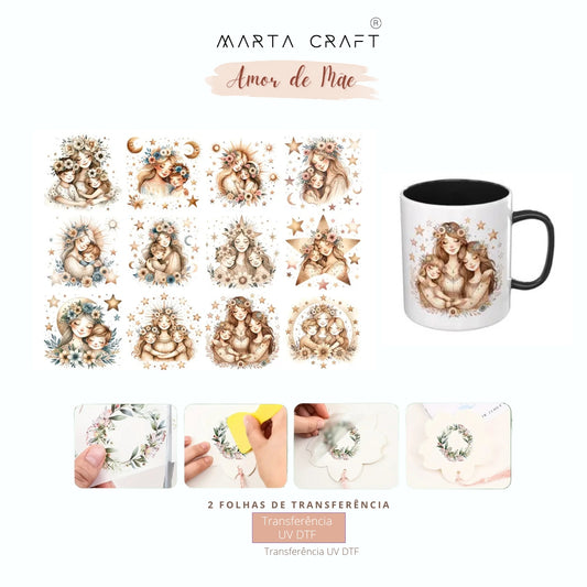 12pcs Papel de Transferência UV DTF com Tema Amor de Mãe
