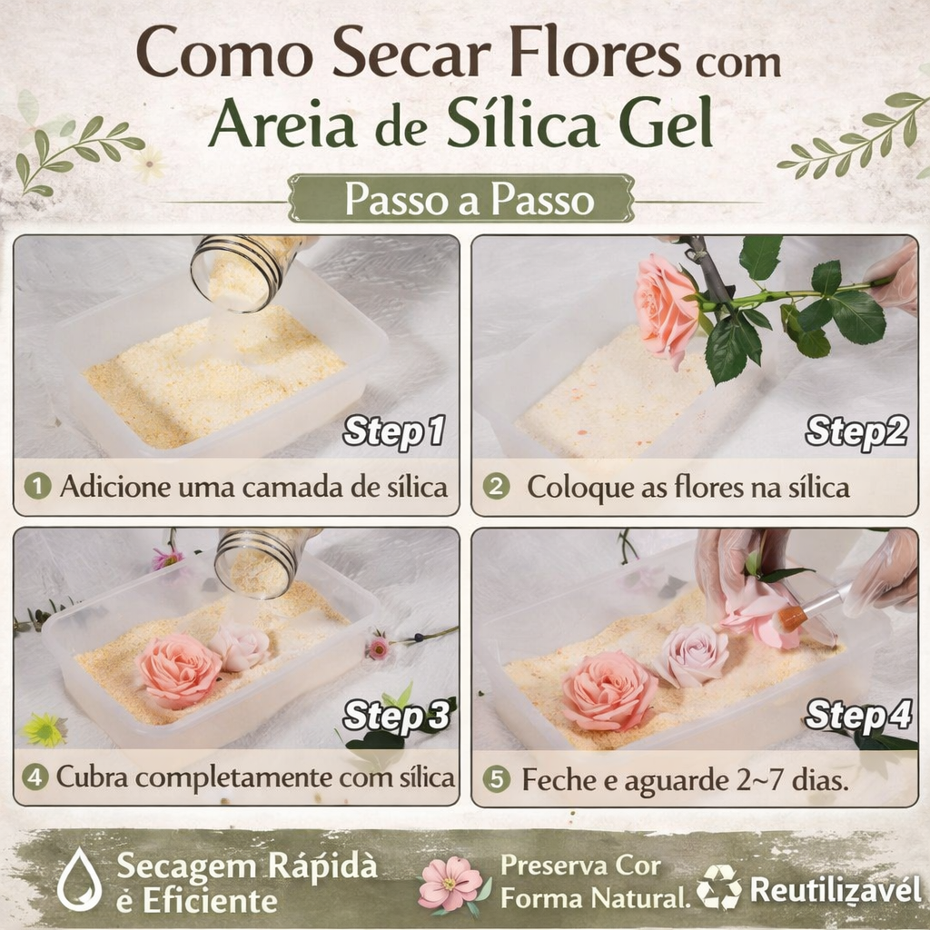 Sílica Gel para Secagem de Flores – Flower Drying Crystals