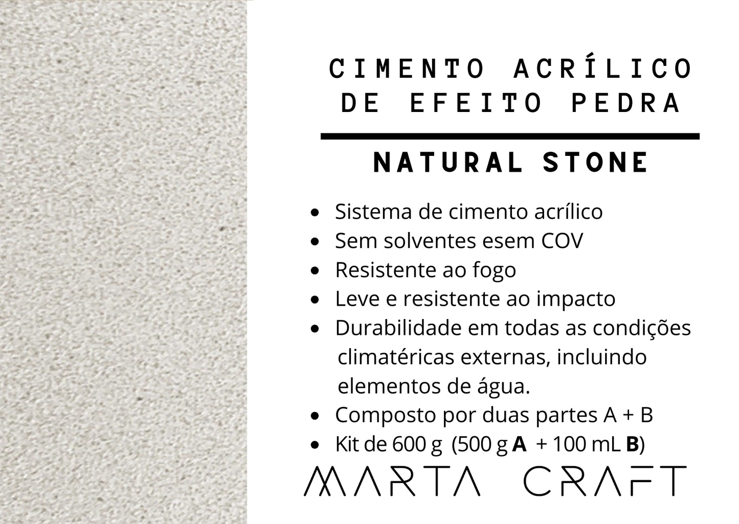 Cimento acrílico de efeito pedra - Resina Orgânica - NATURAL STONE- 600 GR