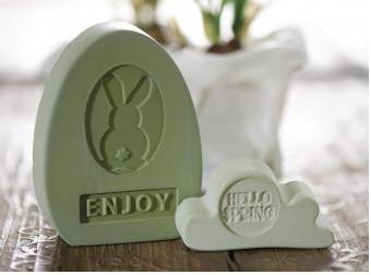 Carimbo para Sabonetes Gesso Ceramica Etiquetas Rótulos Hello Spring, hoppy easter, 3cm ø