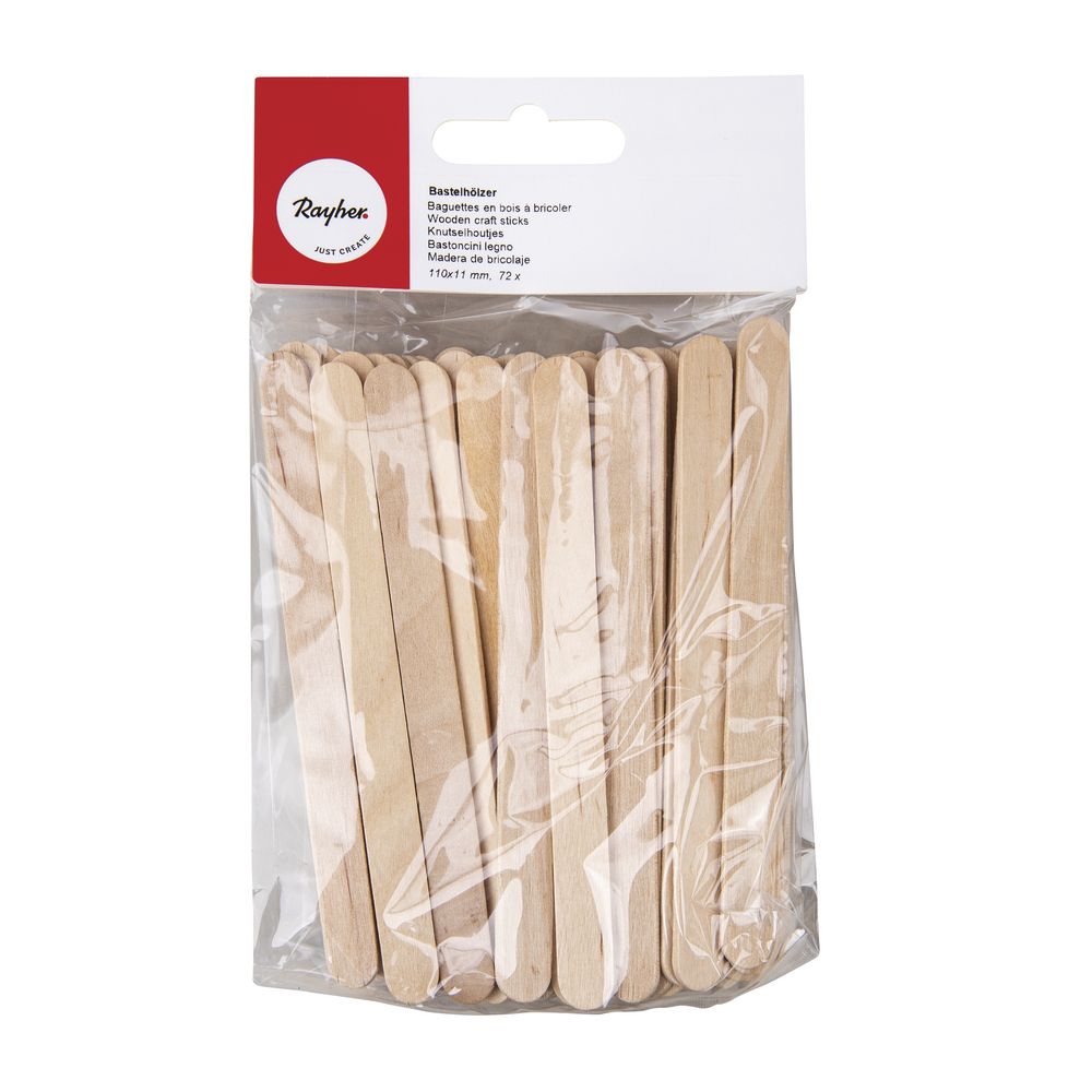 Espátulas de Madeira natural 110x11mm, tab-bag 72 peças- Rayher 6121731