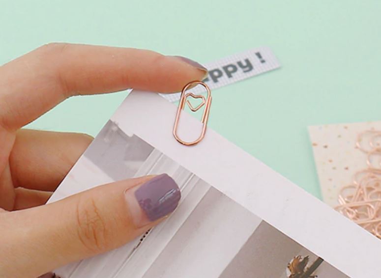 APM045 - 25 pçs/saco mini coração ouro rosa ouro cor clipe bookmark binder clipe acessórios do escritório clipes