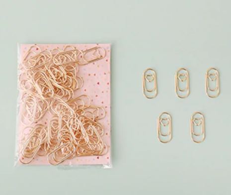APM045 - 25 pçs/saco mini coração ouro rosa ouro cor clipe bookmark binder clipe acessórios do escritório clipes