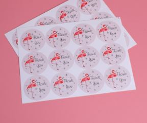 AT037 - Folha com 12 Autocolantes Adesivos Flamingo Thank You