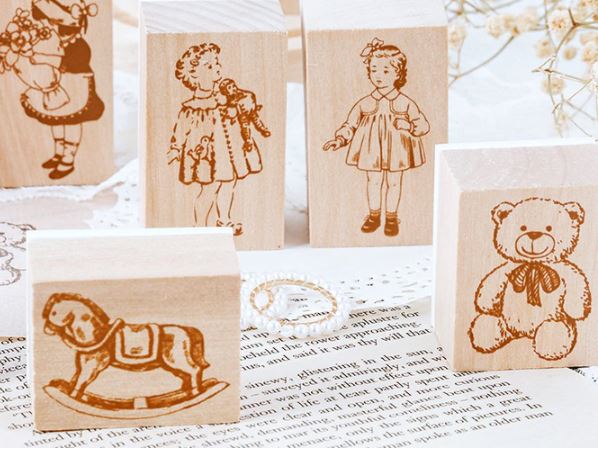 CAR024- Vintage dos desenhos animados, menina, pônei, urso, carimbo de madeira diy artesanato