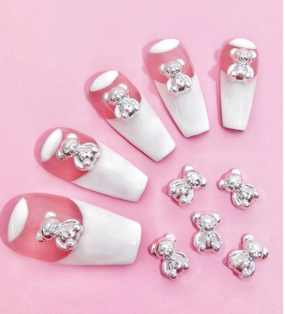 COMPL029- 10 peças Decoração de unhas Urso prata