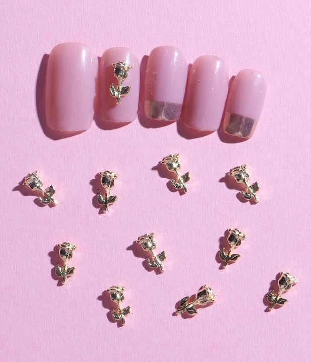 COMPL032 - 10 peças Decoração de unhas forma de rosa prata