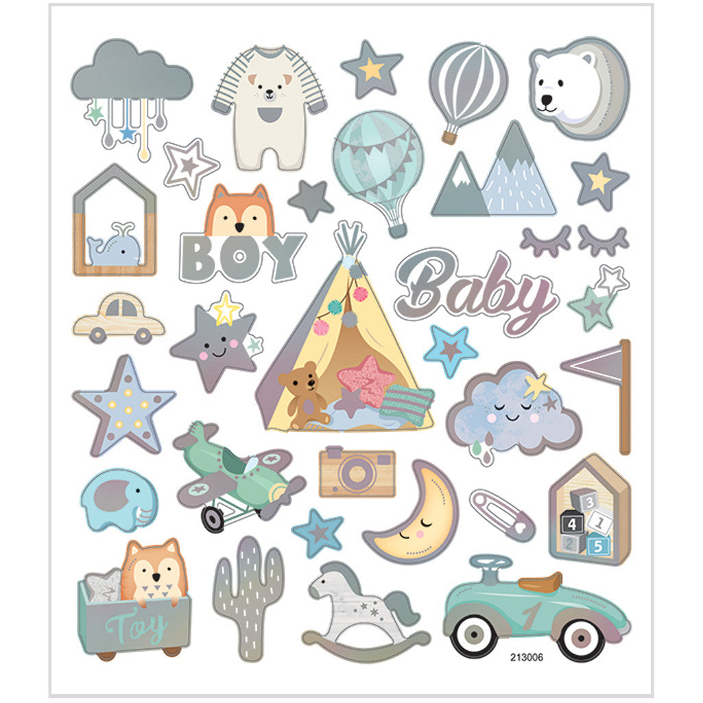 Creativ 28883, Etiquetas, folha 15x16,5 cm, 32 pc, menino, 1 folha