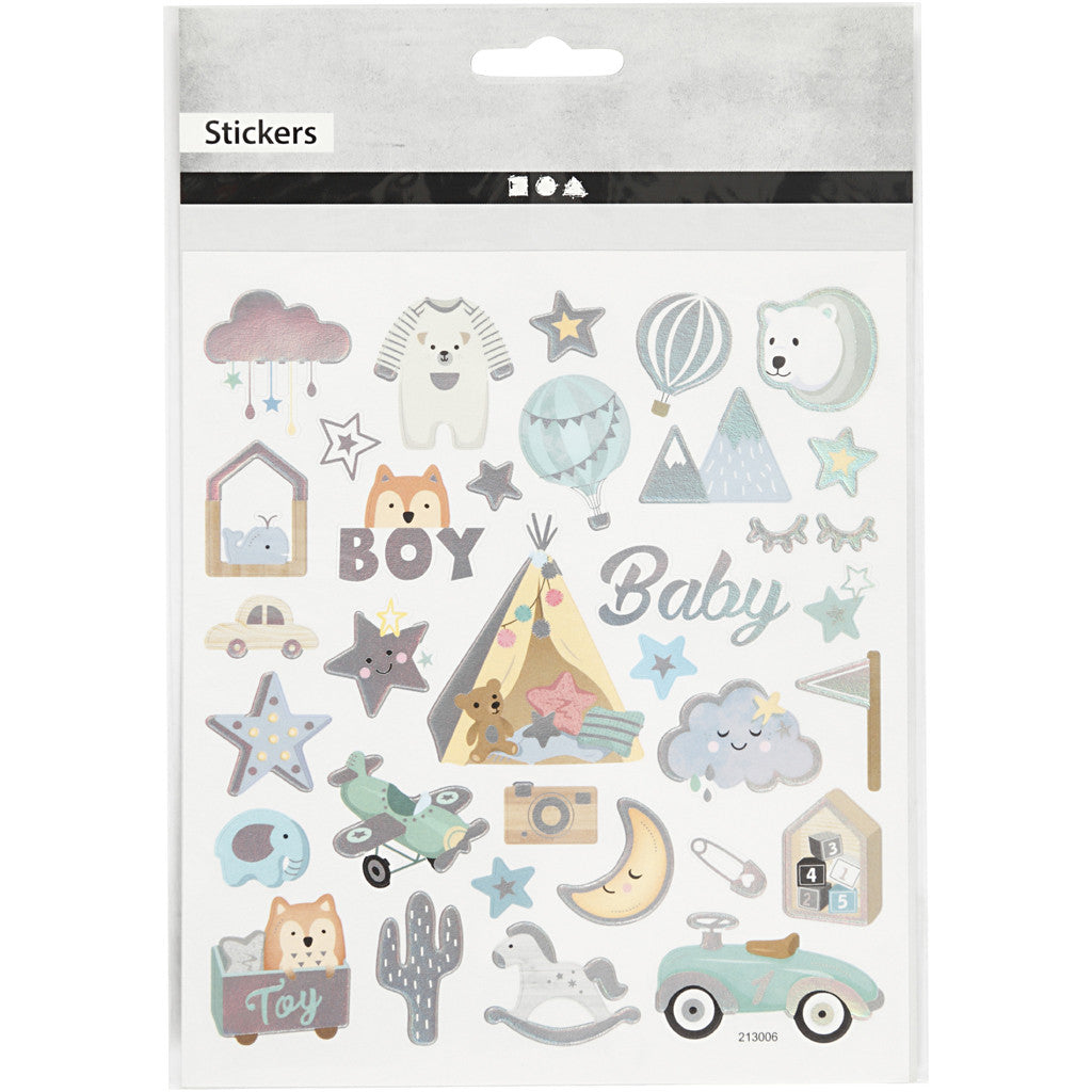 Creativ 28883, Etiquetas, folha 15x16,5 cm, 32 pc, menino, 1 folha