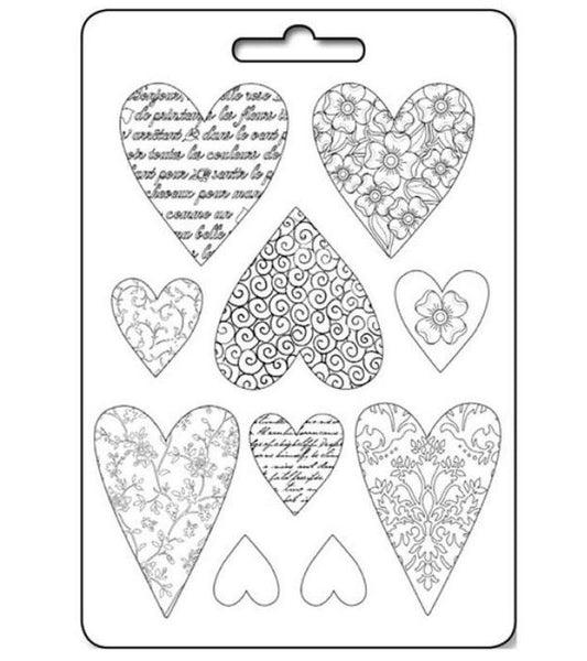 Stamperia Soft Mold A4 - Corações texturizados - K3PTA453