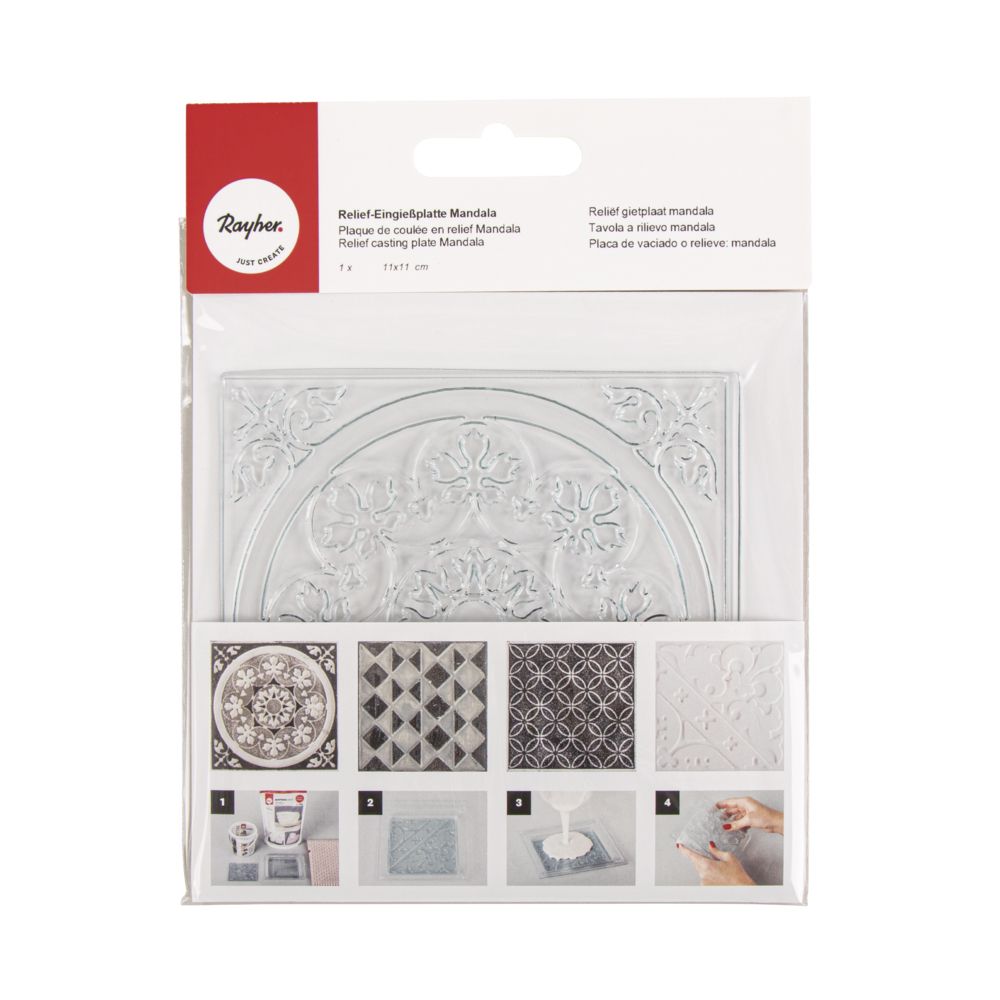 Rayher 36094000 Mandala de placa de derramamento de alívio 11x11cm, aba-saco 1pç