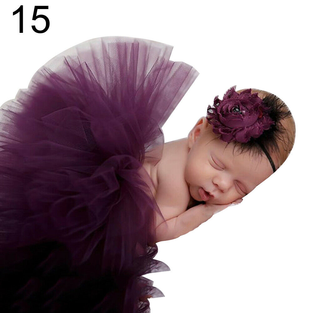 0-6 Meses – Bebê Fotografia Adereços Recém-nascidos Tutu + Flor Bandolete