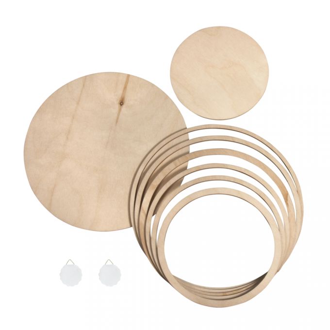 Conjunto de placas / anéis de madeira.RAYHER
