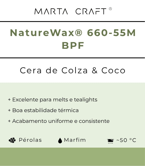 Cera Colza & Coco | NatureWax® 660-55M | BPF ~50 ºC | Pérolas | Wax Melts & Tealights 🟡 Recipiente standard (45–60º)
