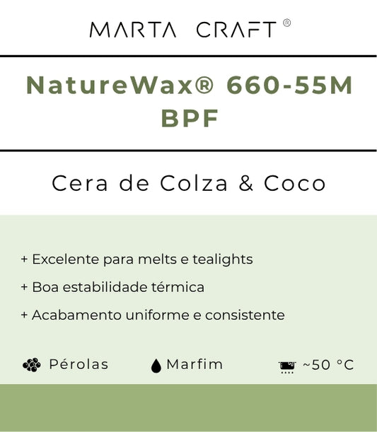 Cera Colza & Coco | NatureWax® 660-55M | BPF ~50 ºC | Pérolas | Wax Melts & Tealights 🟡 Recipiente standard (45–60º)