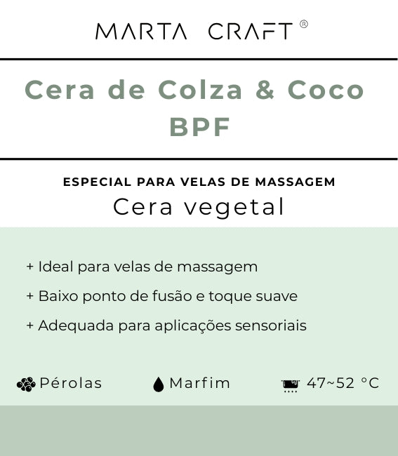 Cera Colza & Coco | BPF 47 - 52 ºC | Pérolas | Velas de massagem🟡 Recipiente standard (45–60º)