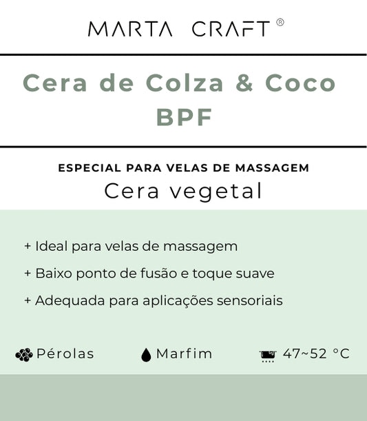 ♡ 05 - Cera Colza & Coco | BPF 47 - 52 ºC | Pérolas | Recipiente & Velas de massagem