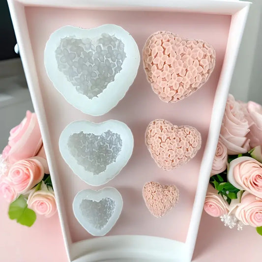 CA020MS Moldes Silicone Coração Texturizado Flor Set 3 pçs