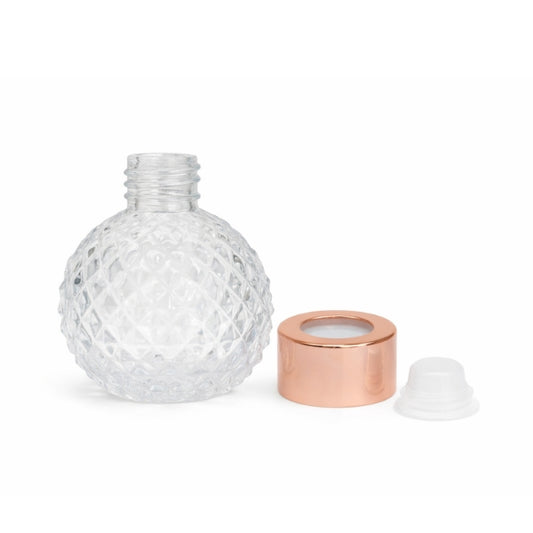 Frasco Vidro Transparente Difusor Redondo Texturizado 100mL + Tampa Rosa Gold