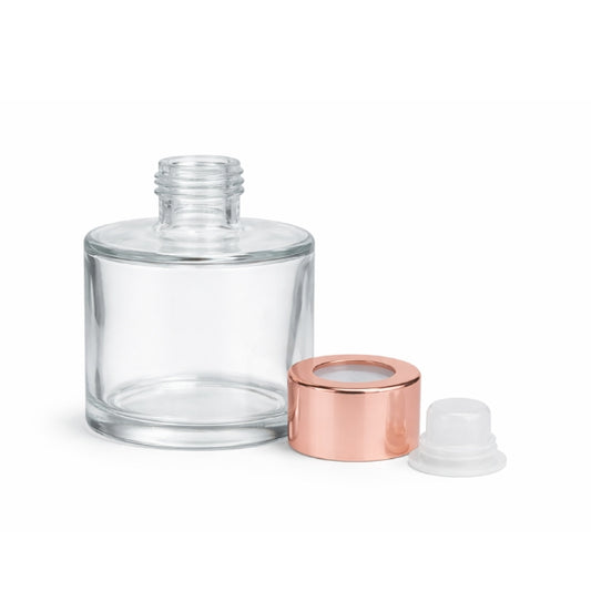 Frasco Vidro Transparente Difusor Redondo 100 mL + Tampa Rosa Ouro