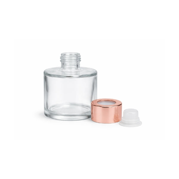 Frasco Vidro Transparente Difusor Redondo 50 mL + Tampa Rosa Gold