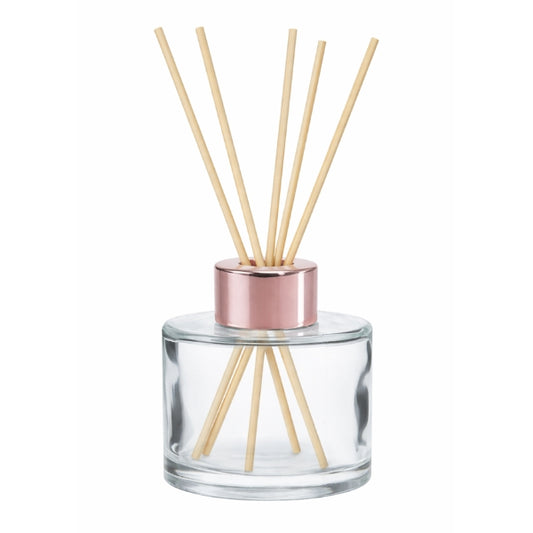 Frasco Vidro Transparente Difusor Redondo 100 mL + Tampa Rosa Ouro