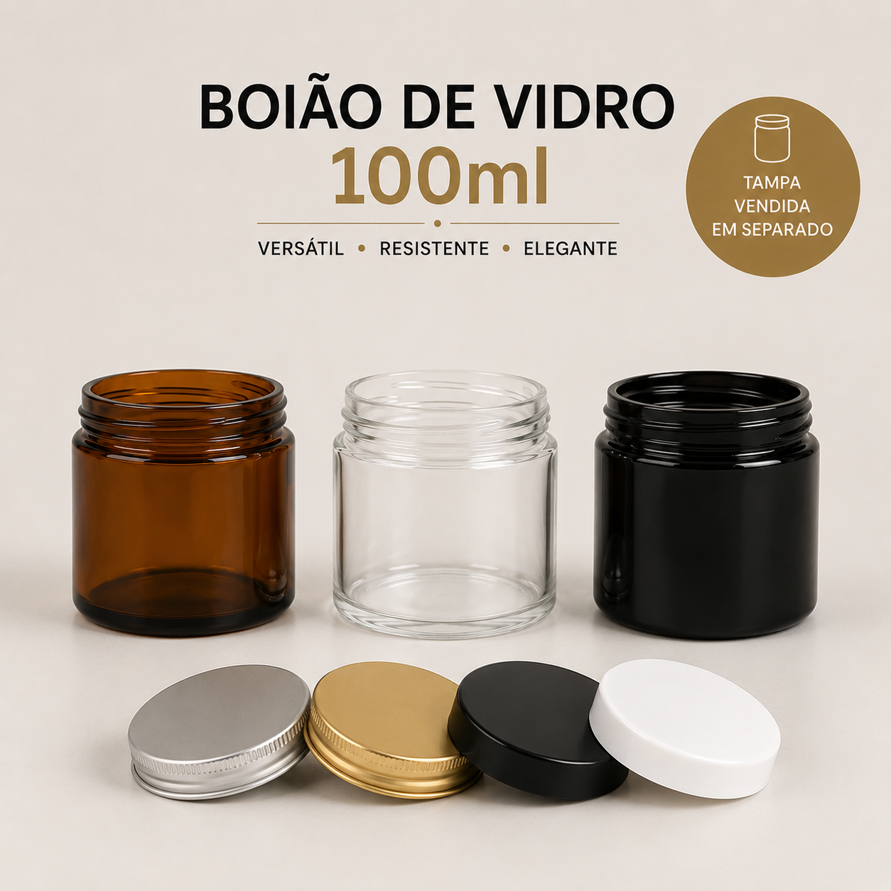 Boião de Vidro Âmbar 100 ml | Várias Cores | Tampa Opcional