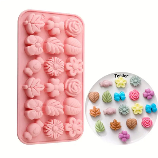 FC016MS -  Molde 18 Cavidades- flores, folhas e laços
