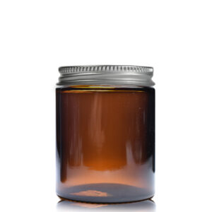 Boião Vidro - Frasco Ambar 180 ml + Tampa Prata