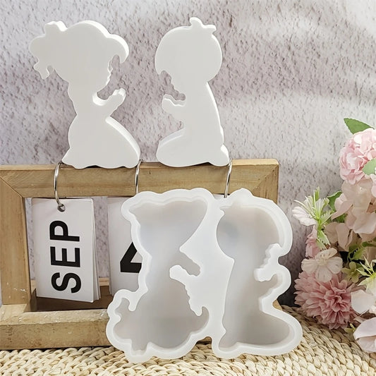NA043MS  -Molde de Silicone figuras de oração de menino e menina