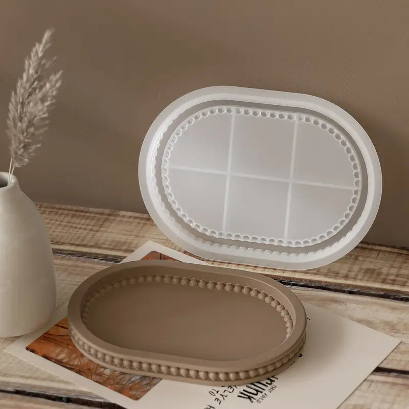 BP084MS - Molde de silicone Epóxi - Base/ Oval Bandeja com contas  S / L