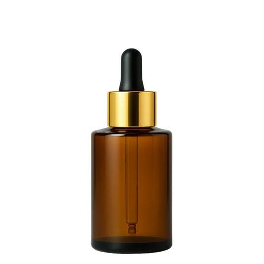 Frasco Vidro Ambar Redondo 30mL + Tampa Conta-Gotas c/ Tetina