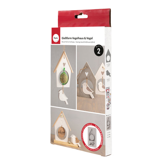 RV Rayher -Molde de Silicone Casa de Passarinho + Pássaro 14,5x26x2cm, 2 formas, caixa 1 peça