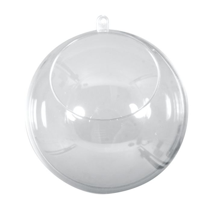 Bola de plástico com recorte, 2 peças, 10cm ø abertura ø6cm, cristal