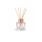 Frasco Vidro 50 ml Transparente Difusor Quadrado + Tampa Rosa Gold